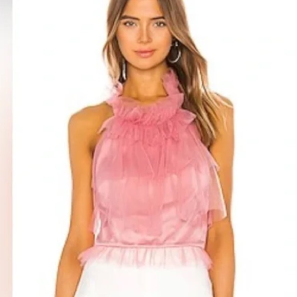 REVOLVE NBD SILAS TULLE Pink Ruffle Halter Top S - Picture 2 of 8